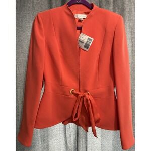 Casual Corner Fitted Blazer Size 6 Coral Vintage Ribbon Tie Closure Gold NWT